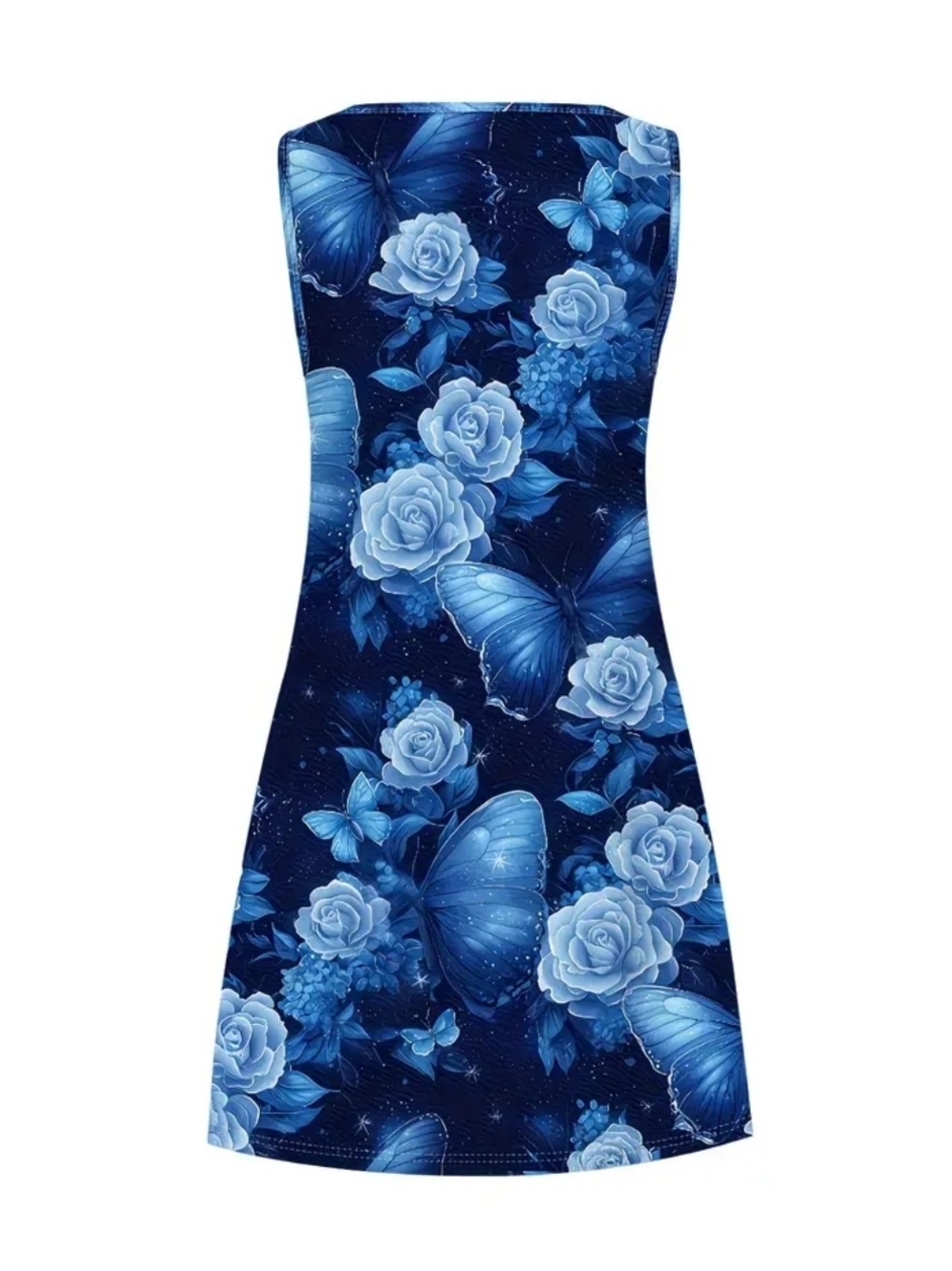 Blue Butterfly & Rose Print Dress